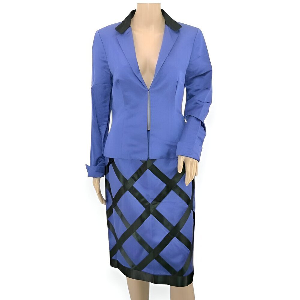Carlisle Cobalt Royal Blue-Purple Black Diamond Blazer 8 Skirt 6 Silk Dress Suit